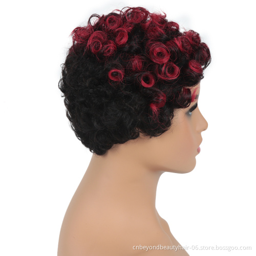 Short afro curly human hair wigs machine made fluffy kinky curly Bob wigs for black women